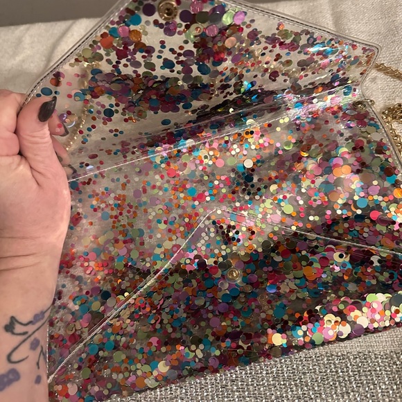Confetti Clear Vinyl Crossbody Envelope Clutch Packed Party - Picture 2 of 7